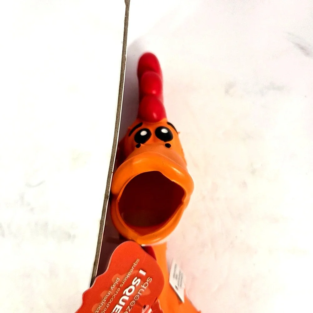 Multipet Latex Chicken Dog Toy 11 Inch Orange Squeaky Interactive Chew Toy New